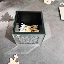 1pc Rhinestone Mirror Glass Desktop Storage Box - Covered Dust-Proof Jewelry Box | Hair Clip & Tie Organizer | Toothpick Box | Crystal Cleaning Wipe Box - Silver - View 4