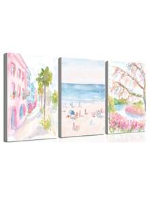 三幅一套的查尔斯顿（南卡罗来纳州）和棕榈滩（佛罗里达州）水彩画——学院风装饰画，适合墙面装饰、卧室、客厅、办公室装饰。 - 彩色 - 查看 16