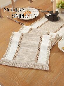 1 件波西米亚风格流苏装饰简约桌旗，适用于餐桌、咖啡桌、梳妆台、餐厅装饰、客厅、派对和节日礼物，多种尺寸可供选择 - 咖色 - 查看 9