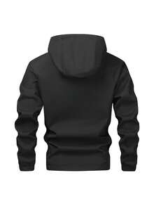 加大码男士连帽半拉链长袖外套，轻松打造时尚造型，秋季必备 - 黑色 - 查看 3