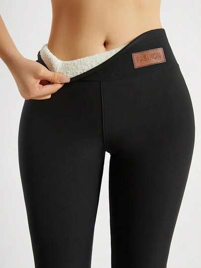 Autumn/Winter Thermal Lined Leggings, Casual High Waist Skinny Pants, Elastic Sherpa Skinny Yoga Pants, Warm & Comfortable
