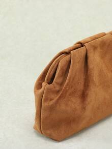 SCULPTEDSTYLE BAGS 1件秋冬新款復古棕色紋理麂皮手拿包，美拉德風女款手提包，歐美時尚百褶極簡女款手拿包，附鏈條肩帶可斜跨 - 棕色 - 查看 8