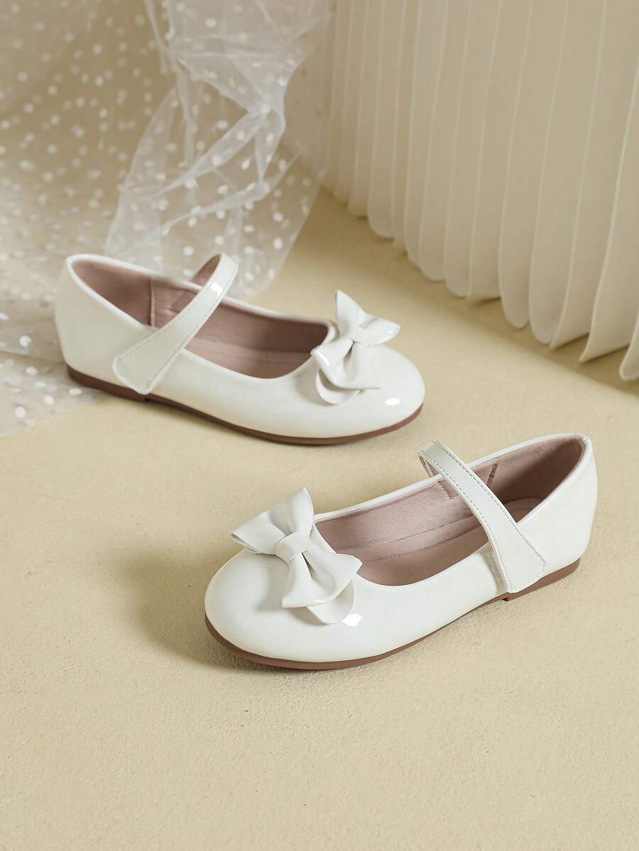 Giày bệt công chúa nơ bạc dễ thương cho bé gái, giày lười thường ngày cho trẻ lớn, thích hợp đi học, biểu diễn và khiêu vũ, mùa xuân/hè - Màu be - Xem 1