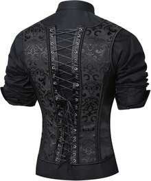 Men's Vintage Lace-Up Waistcoat Vest For Formal Events - 黑色 - 查看 5