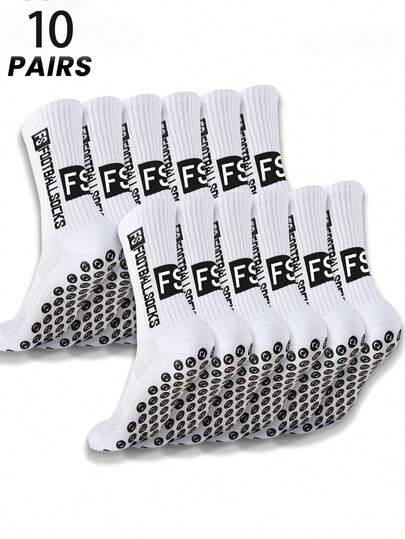 5/10/20 Pairs New Latex Dot Football Sports Socks, Anti-Slip Thick Terry Cushion Socks, Fall