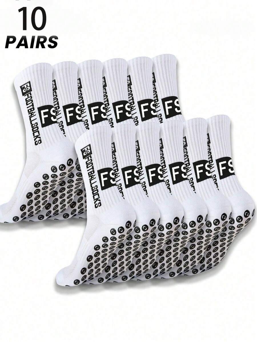 5/10/20 Pairs New Latex Dot Football Sports Socks, Anti-Slip Thick Terry Cushion Socks, Fall