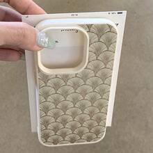 1 pieza Funda de teléfono con material TPU, diseño minimalista retro de hoja de ginkgo y patrón geométrico, compatible con iPhone/teléfonos - Blanco - Ver 3