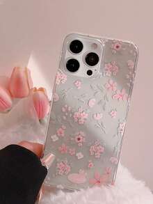 1 pieza Funda de teléfono de silicona transparente con flores rosas, funda protectora de teléfono transparente, funda de teléfono con flores, apta para iPhone 16/15/Plus/Pro/Pro Max, anti-caída, resistente al agua, resistente a los arañazos
