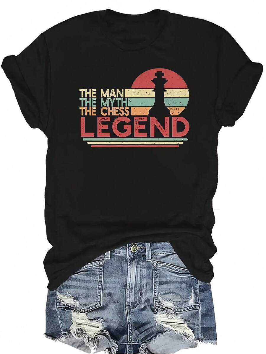 Camiseta de ajedrez unisex, de verano, casual, transpirable, con personalidad, cuello redondo, manga corta, ropa de calle, versátil, adecuada para adolescentes y adultos - Negro - Ver 1