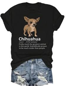 Camiseta con definición divertida de Chihuahua, unisex, de verano, casual, transpirable, con personalidad, cuello redondo, manga corta, ropa de calle, versátil, adecuada para adolescentes y adultos - Negro - Ver 1