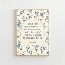 1pc Proverbs 3:5 Bible Verse Wall Art, Scripture Print On Canvas, Blue Floral Pattern, Christian Decor Poster, Suitable For Living Room, Bedroom, Dorm, Office, Gift For Her, Framed Or Unframed - Multicolor - View 3