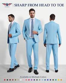 Hihawk Men's 2 Piece Suit, 2 Button Solid Pants SetChristmas FGLB - sky blue - 查看 10