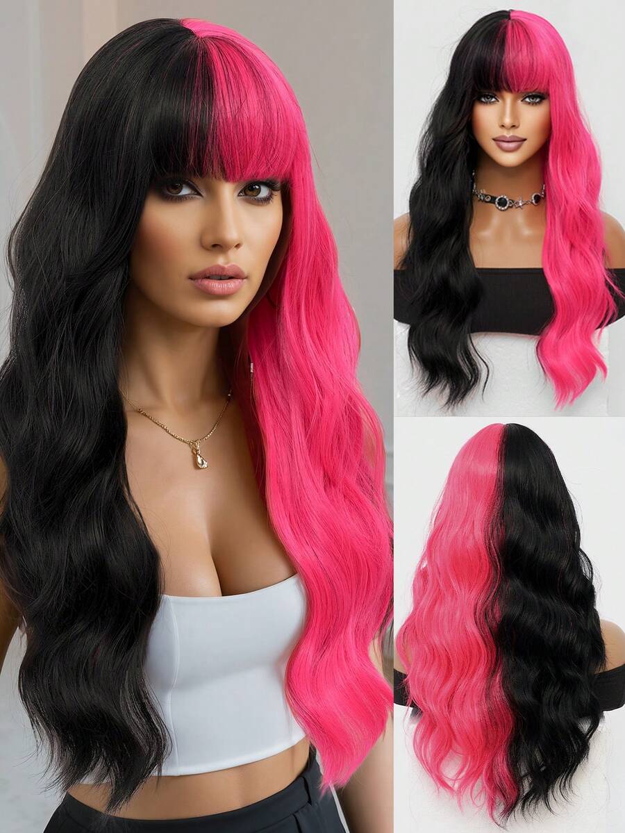 Cosplay Đen Hồng Đỏ Dài 26 Inch Sóng Xoăn Có Mái Tóc Giả Hai Tông Màu Tóc Giả Sợi Tổng Hợp Chịu Nhiệt Dễ Chăm Sóc Kiểu Sóng Nước Phù Hợp Cho Nữ Trang Phục Hàng Ngày Đường Phố Thường Ngày Tóc Giả Halloween Tóc Giả Lễ Hội Âm Nhạc Giáng Sinh Tóc Giả Trang Phục Tiệc Trở Lại Trường - Hai tông màu - Xem 1