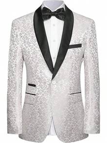 Men's Floral Dinner Party Prom Wedding Stylish Suits For Men One Button Dinner Jacket Pants Sethalloween - 白色-2件 - 查看 8