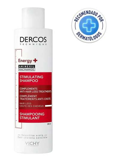  Shampoo estimulante Vichy Dercos Energy+ anticaída 200ml, shampoo profesional para fortalecer y revitalizar cabello, fórmula anticaída, adecuado para uso diario, recomendado por dermatólogos, cuidado avanzado del cabello