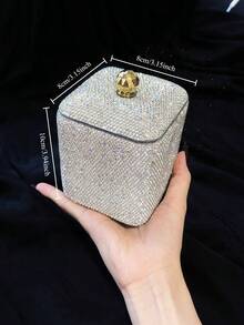 1个奢华水晶棉签盒，化妆棉收纳盒，梳妆台防尘化妆品整理盒，浴室收纳盒，婚礼生日派对节日礼物，手工水晶装饰品，音乐节 - 彩色 - 查看 2