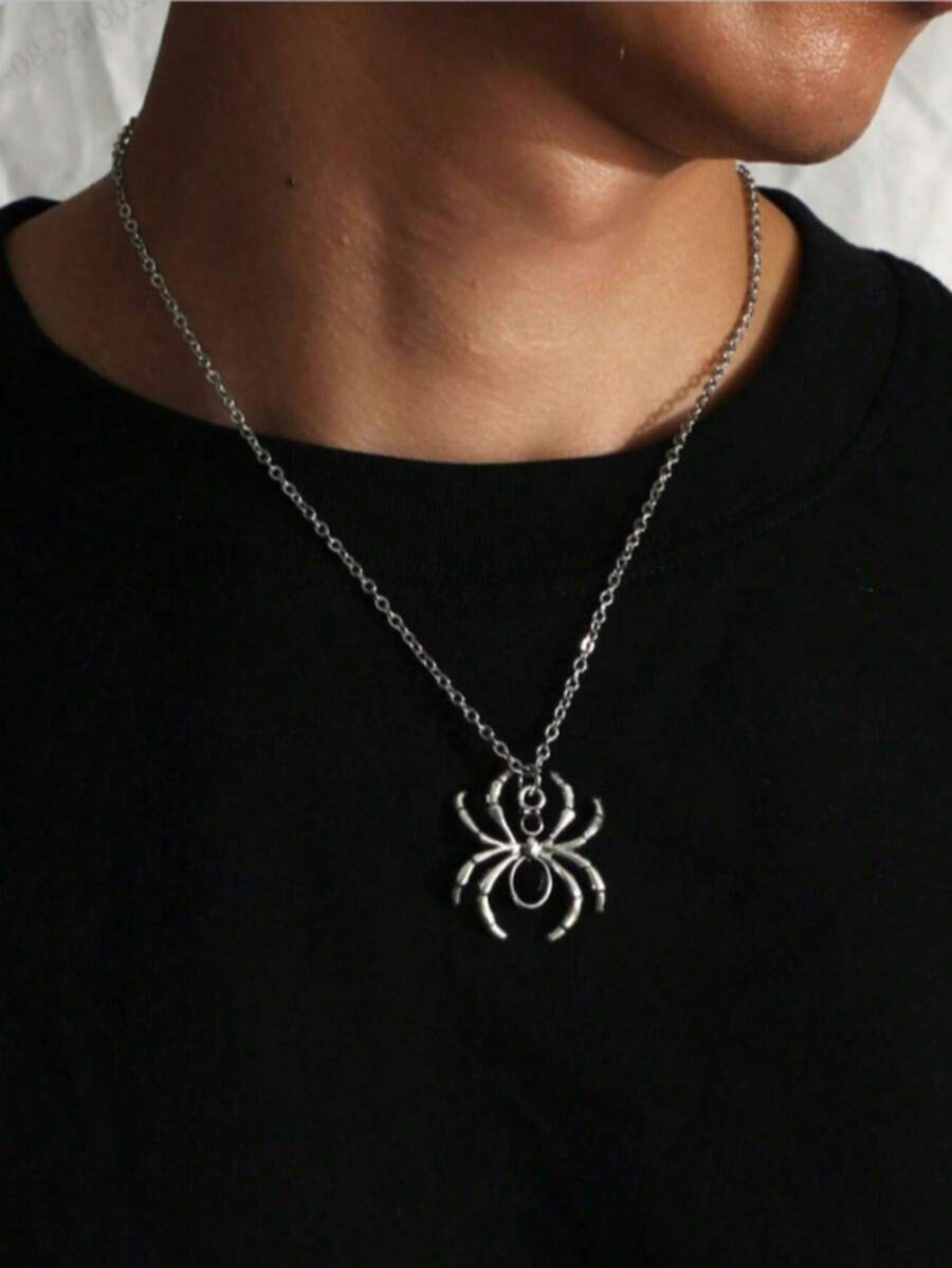 1 pieza Collar de araña gótico para hombres, collar de cadena de acero inoxidable, collar de insecto de estilo punk, adecuado para uso diario o varias fiestas, unisex cómodo