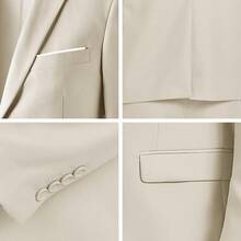 Men's Slim Fit 3 Pieces Suit, 2 Buttons Solid Color Blazer Vest Pants With Tie Set, Business Wedding Tuxedohalloween - Màu trắng ngà - Xem 9