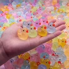 100 piezas de patos mini con luces intermitentes, patos pequeños de resina de colores, patos de resina mini con luz, modelos de animales de plástico ocultos, para decoración de casita de juguete, paisaje micro y acuario, mejor regalo (color aleatorio)
