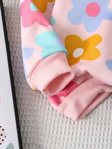 2 件套少女花卉印花运动衫和宽松牛仔裤套装，适合日常穿着、返校、公园、生日、秋冬季 - 淺藍色 - 查看 5