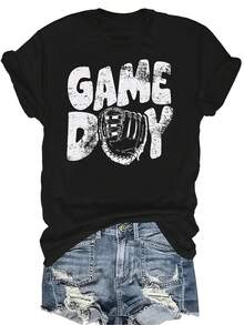 Camiseta de béisbol de mamá con estampado de leopardo vintage, unisex, de verano, casual, transpirable, de personalidad, de cuello redondo, de manga corta, ropa de calle, versátil, adecuada para adolescentes y adultos - Negro - Ver 1