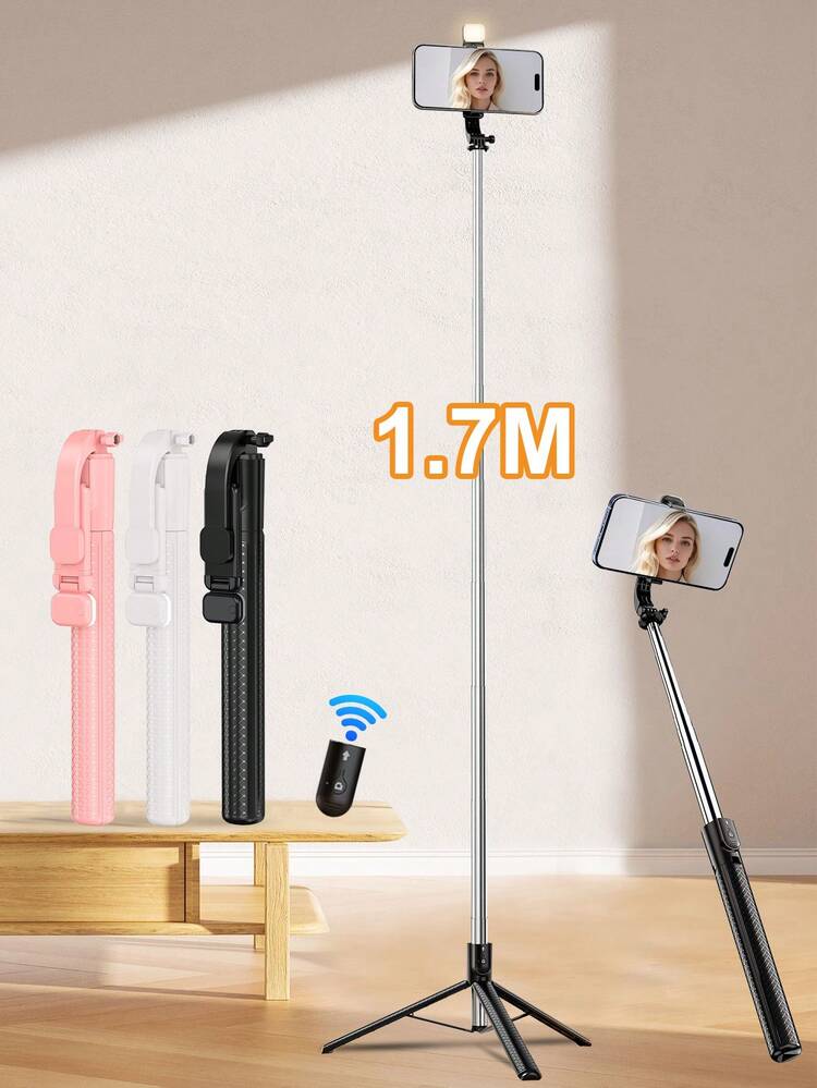 Ultimo bastone per selfie e supporto per telefono con controllo remoto Bluetooth, 170cm/66,9 pollici, adatto per registrazione video, life logging, estendibile, rotazione a 360°, anti-scuotimento, treppiede pieghevole e portatile per telefoni iOS e Android, ideale per vacanze estive, viaggi, illuminazione, attività all'aperto, live streaming - Multicolore - Visualizzare 1