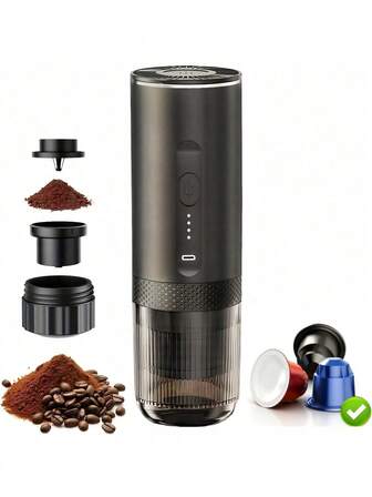 便携式咖啡机适用于咖啡粉和NS胶囊，具有加热功能，UBS-C充电，旅行、户外、办公室和汽车使用的必备咖啡机，情人节礼物