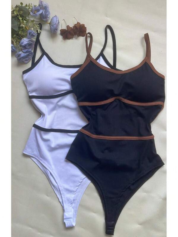 Kit Com Dois (2) Body Feminino Bicolor Com Bojo Primavera Verão