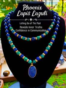 2pcs Natural Stone Phoenix & Lapis Lazuli Double Layer Necklace, Luxury Crystal Jewelry Gift For Women - Blue - View 2