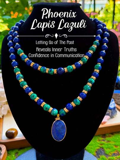 2pcs Natural Stone Phoenix & Lapis Lazuli Double Layer Necklace, Luxury Crystal Jewelry Gift For Women