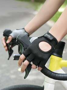 1 Pair Solid Color Letter Print Polyester Fiber Women Sports Fitness Half Finger Gloves, Breathable Anti-Slip Cycling Yoga Gym Training Unisex - B - View 8