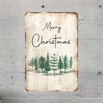 1pc Rustic Merry Christmas Tin Sign, 20.32x30.48 Cm, Vintage Metal Wall Art, Green & White Festive Tree Design, No Frame, Holiday Home Decor For Living Room, Art Storage & Display Christmas Decorations Room Decor