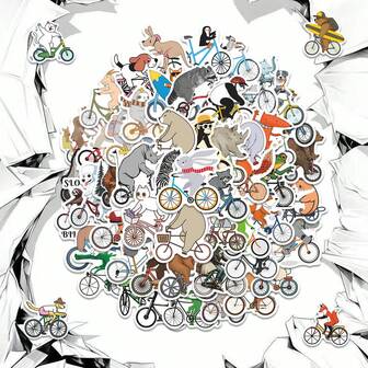 50 张动物骑行贴纸 - 防水乙烯基，适用于笔记本电脑、水杯、笔记本、手提箱等 - 卡通美学 DIY 剪贴簿礼物