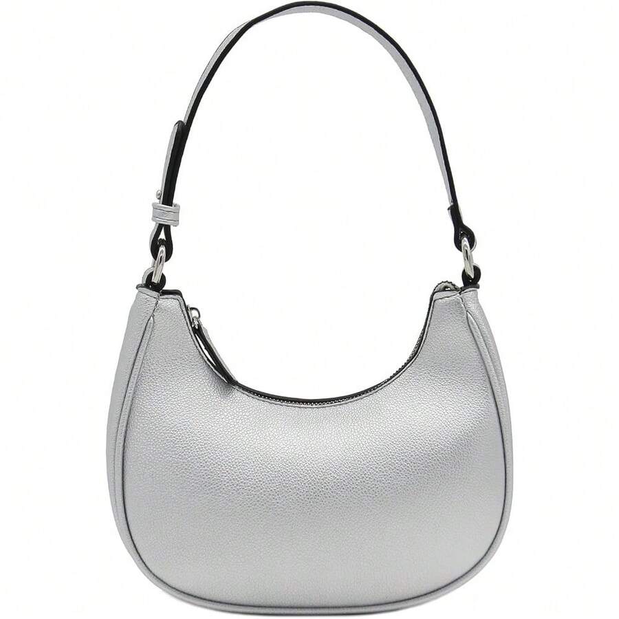 FashionPuzzle Small Crescent Shoulder Bag Underarm Purse - 銀/銀 - 查看 1