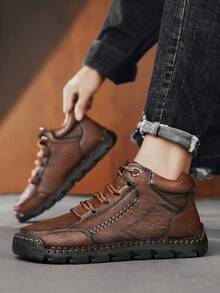 Zapatos casuales de alta top hechos a mano para hombres, zapatillas de deporte de moda con cordones de microfibra y, adecuados para uso diario en otoño/invierno, senderismo al aire libre, cómodos y transpirables con suela antideslizante en color marrón oxidado, tallas grandes 45 46 47 48