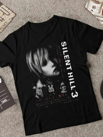 Men's Black T-Shirt 180 Pure Cotton Silent Hill 3 Movie Poster Print Comfortable and Multi-Functional Summer Top for Casual Wear; Soft Fabric Ideal for Daily Use and Gaming Fans
