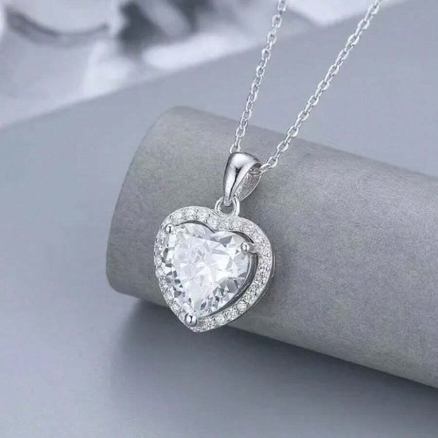 Elegant Necklace For Women, With Heart-Shaped Pendant Made Of High-Quality Zirconia And Plated In 925 Silver - 銀色 - 查看 1