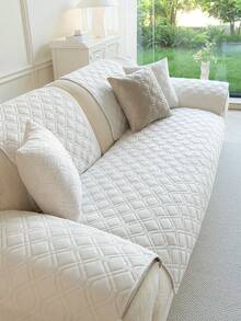 1pc Geometric Quilted Velvet Sofa Cushion, Minimalist Style, Non-Slip Back, Pet-Friendly, Soft Multi-Functional Anti-Dirt Anti-Dust, Holiday Decor Sofa Cover, Suitable For Backrest, Armrest, All Seasons