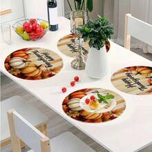 Set 4 buc/6 buc/8 buc, vază florală de toamnă cu model dovleac de Ziua Recunoștinței, frunză de arțar, floarea-soarelui, covorașe rotunde în carouri, 14 inch, stil vintage de casă de la țară, decor de masă de toamnă pentru petrecere, bucătărie, sufragerie - Multicolor - Vizualizare 7