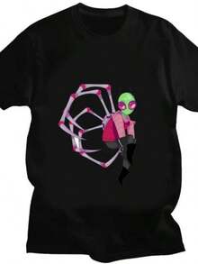 Kawaiis InvaderS ZimS Graphic TShirt Happy Hug Ready Zim Image Cute Cartoon T Shirt Men Women Retro T Shirt Oversized T Shirt - 黑色 - 查看 1