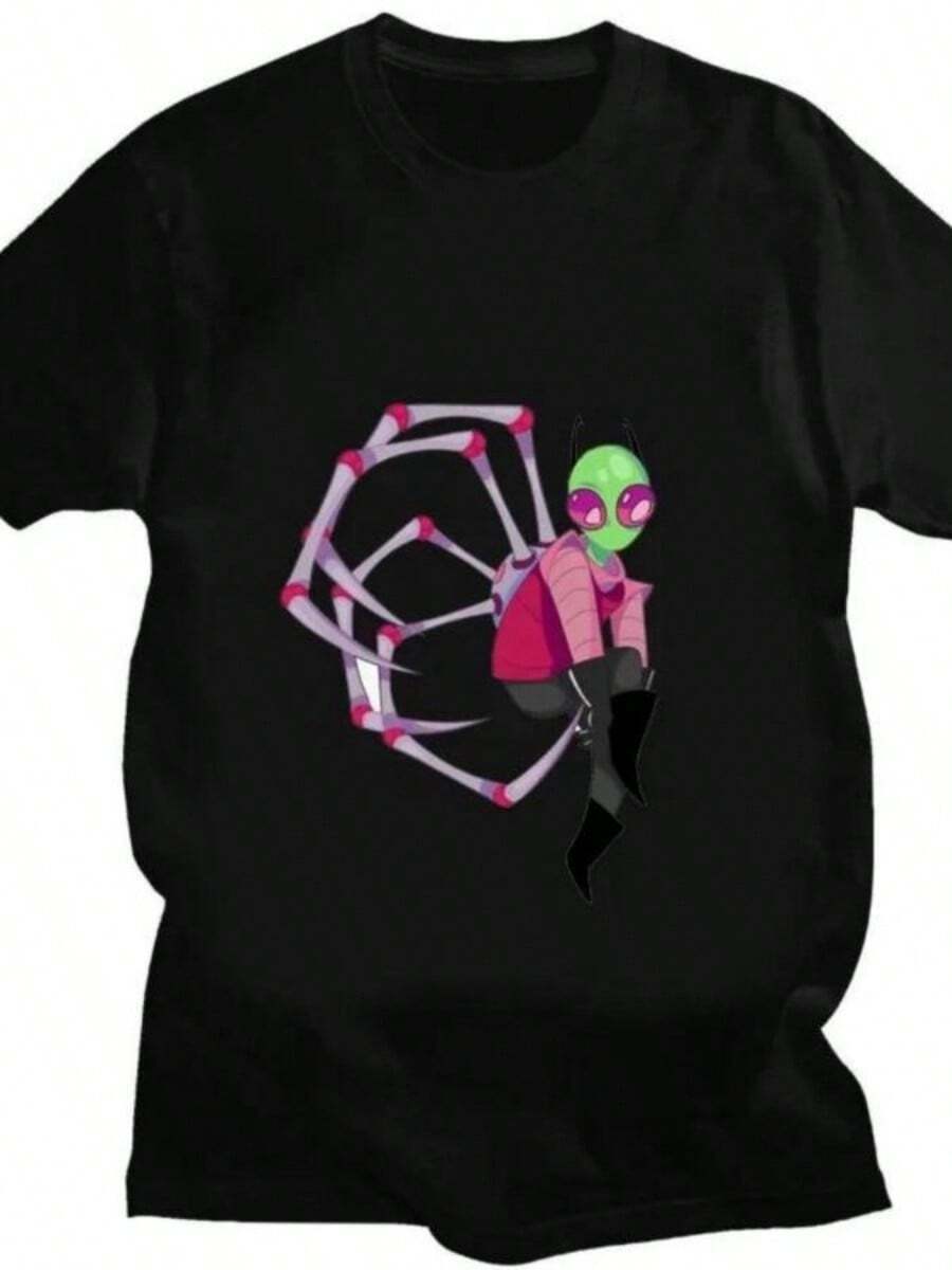 Kawaiis InvaderS ZimS Graphic TShirt Happy Hug Ready Zim Image Cute Cartoon T Shirt Men Women Retro T Shirt Oversized T Shirt - 黑色 - 查看 1