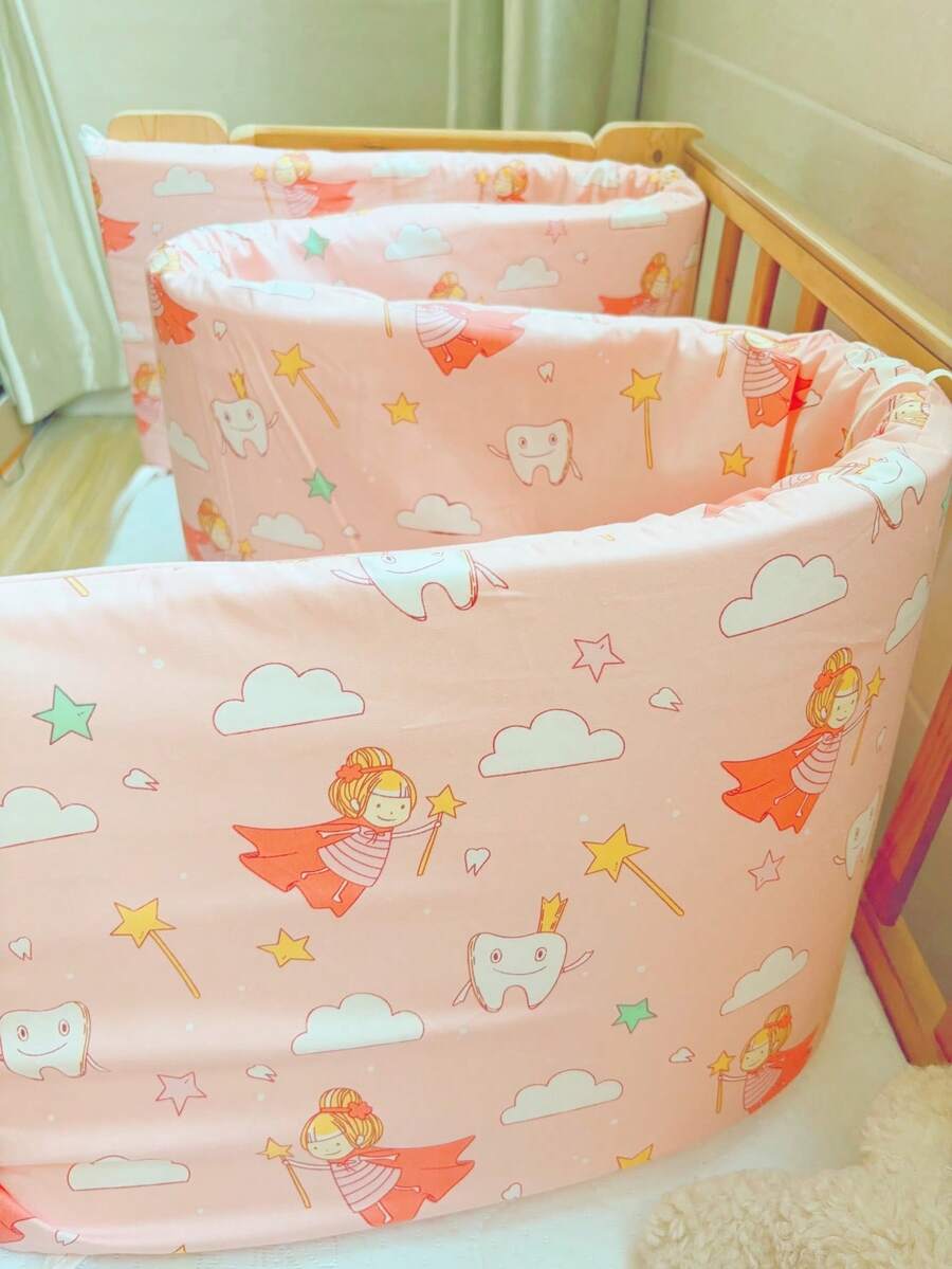 1pc Baby & Toddler All-Season Bed Guardrail, Anti-Fall & Anti-Collision Bed Bumper, Bed Safety Railing - Pink Little Girl - View 1