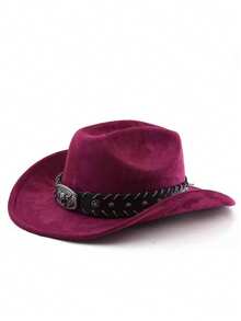 1pc Unisex New Faux Leather Cowboy Hat With Star Beaded Decor, High-Quality Suede Material Wide Brim Hat, Fashion Minimalist European & American Style Western Cowboy Hat, Suitable For Daily Wear, Western Themed Events, Birthday Parties, Music Festivals, Horseback Riding And More Occasions