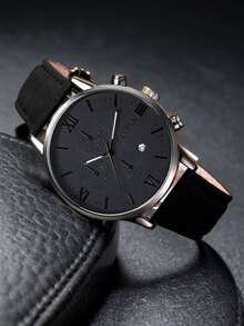 Men's Wrist Watch With Calendar Function, Fashionable Round Dial, Quartz Movement, PU Leather Strap, Suitable For Parties, Festivals, Birthdays, Or As A Gift For Brothers, The Best Gift For Men, Also A Perfect Father's Day Gift For Dad (Watch Box Not Included) - Multicolor - View 5