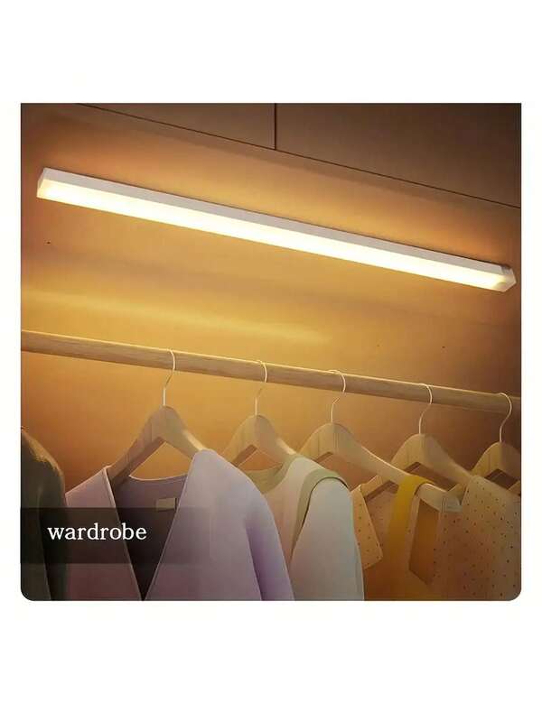 1PC 10/20/30/50cm Usb White Led Light Strip With Motion Sensor - Perfect For Cabinet, Wardrobe And Hallway, Wireless Motion Sensor Led Strip Light Under Cabinet Lighting, Rechargeable Magnetic Night Lamp For Hallway Kitchen Cabinet Shelf Wardrobe House Room Decoration