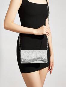 Túi xách mini đính đá trang trí nhẹ, thiết kế dây rút, túi trong suốt thời trang đính ngọc trai giả, túi dự tiệc - Bạc - Xem 7