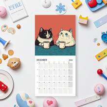 1pc 2026 Cats Chillin With Coffee Calendar, Featuring Various Cat Designs, Holiday Calendar, Holiday Wall Calendar