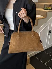 Fashionable New Women's Handbag Tote Bag, Large Capacity, Simple Vintage Solid Color Suede Strap Decoration, Simple Elegant Popular Mature High-Quality Suitable For Travel, Shopping, Commuting, Versatile