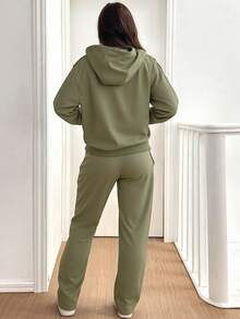 Conjunto  deportivo de pants con sudader de manga larga con cordones con abertura en la parte de adelante - Verde - Ver 3