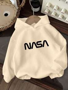 Tween Boy Apricot Sweatshirt, Printed With Astronaut Theme Pattern. Perfect For Casual Travel, Gatherings, Parties And Sports. - Apricot - View 2